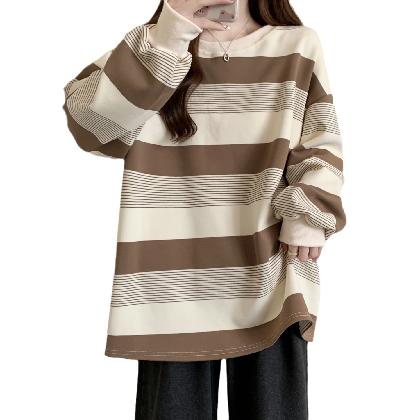 Vintage Stribet Tynd Sweater Løs Top til Kvinder