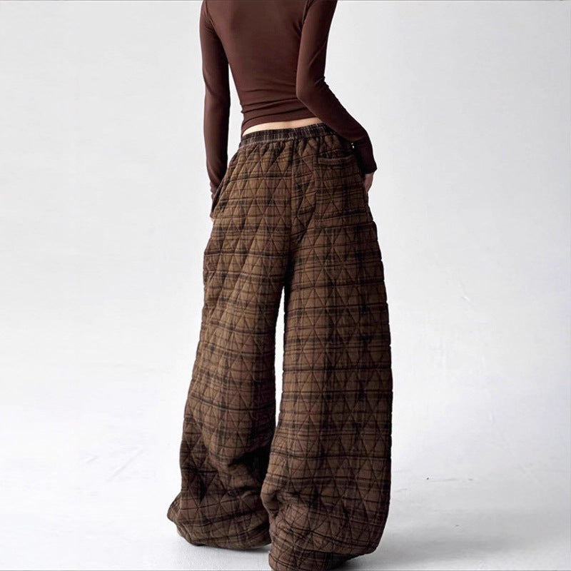 European And American Street-style Casual High-waisted Straight-leg Retro Wide-leg Fleece-lined Pants