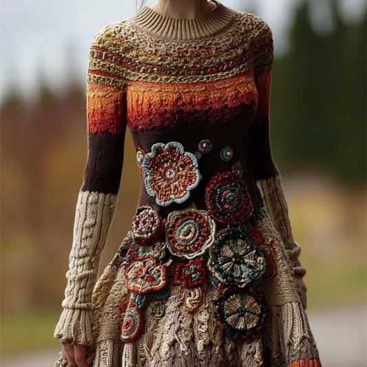 High-neck Dress Sweater Vintage Cable-knit Long-sleeve Womens Wear