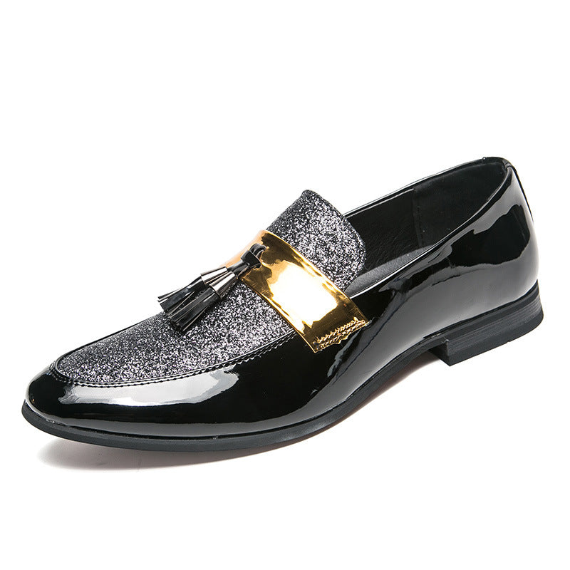 Hairstylist Male Shoe Club Pointed Tassel  Foot Pedals Small Leather Shoes