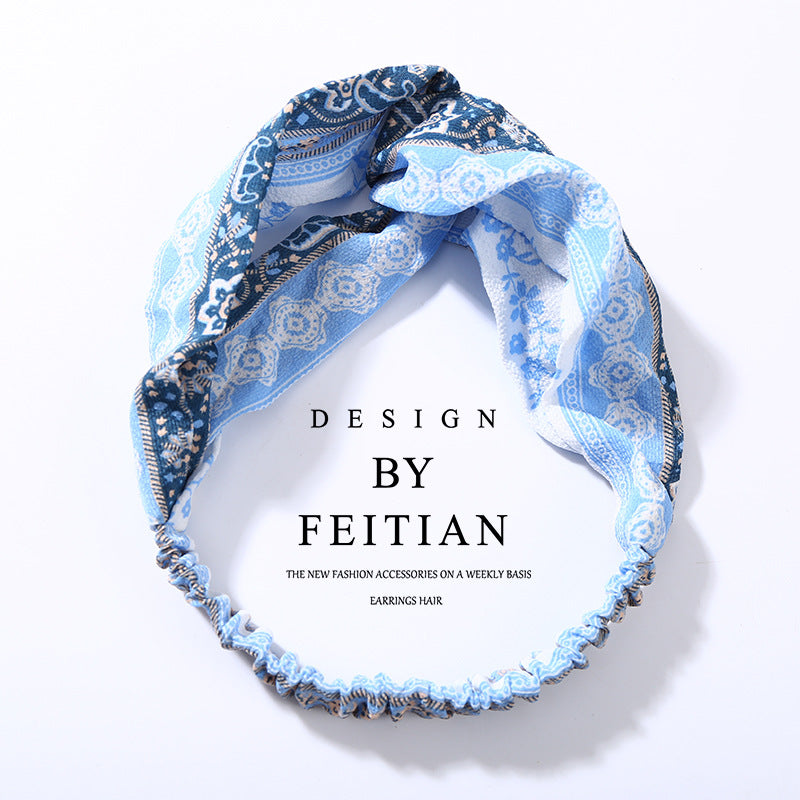 Fabric cross-knotted bow chiffon floral headband