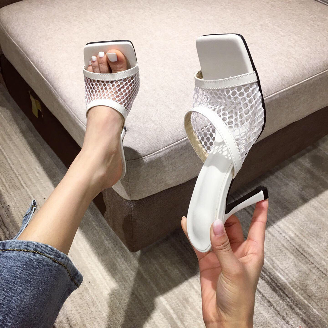 High heeled sandals with mesh