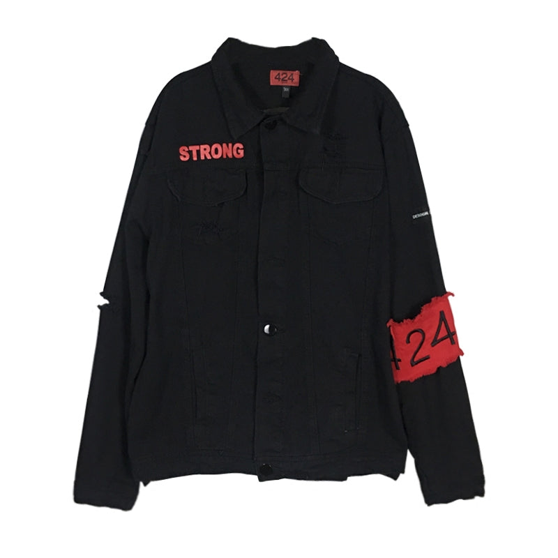 Couples Korean version of the cotton washed denim hole long sleeve jacket