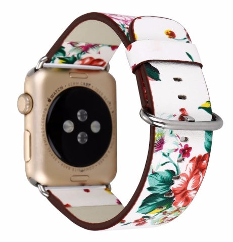 Silk-printed Floral Leather Strap Chinoiserie