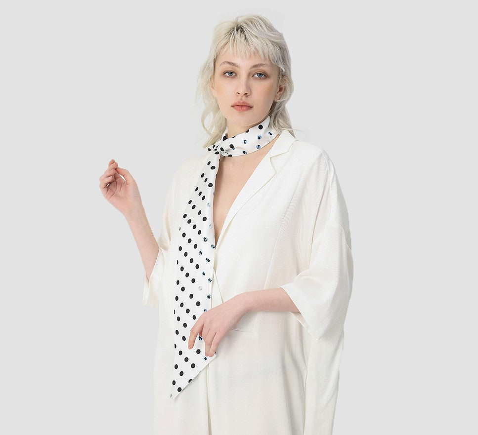 Polka dot double stitching small long scarf