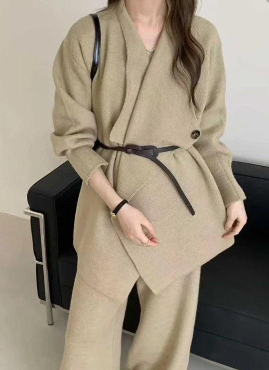 Women's Collared Knit Cardigan Set For Fall And Winter