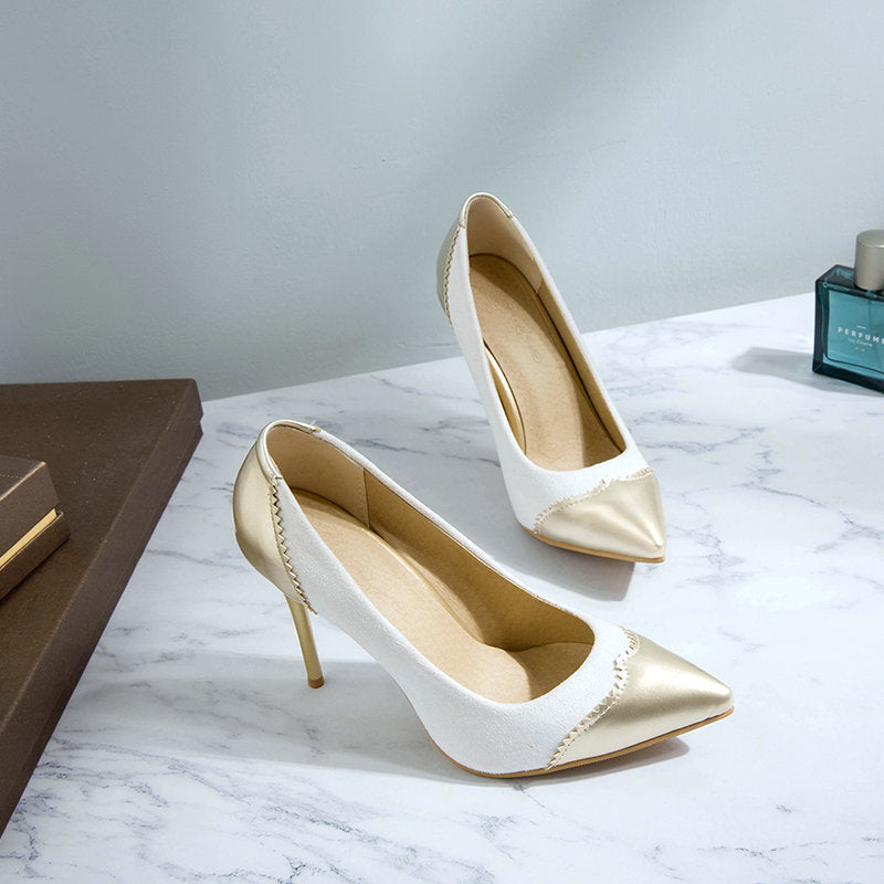 Low stiletto suede patent leather shoes