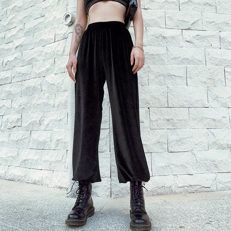 Loose high waist velvet eyelet straps