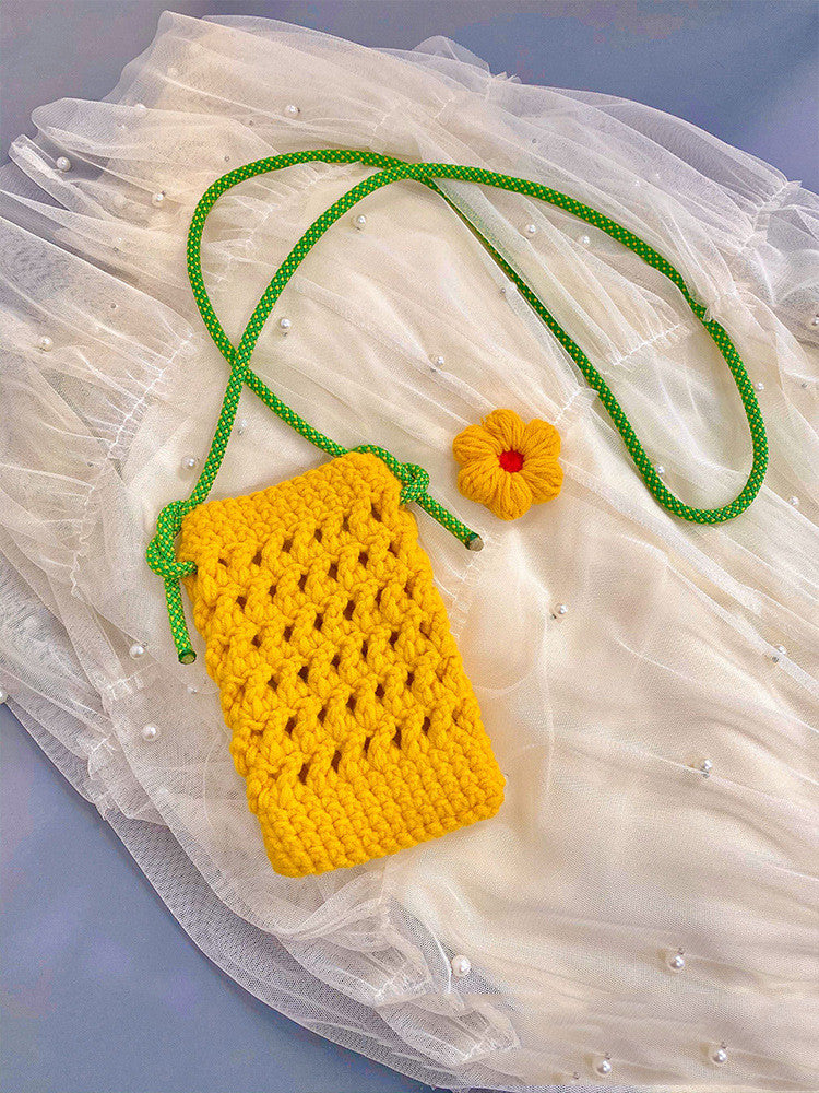 Knitted Woolen Crossbody Mobile Phone Bag Handmade