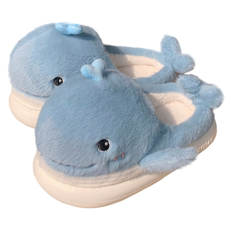 Creative Cartoon Plush Dancing Whale Cotton Slippers Inner Velvet Thermal Soft Soled