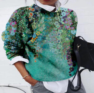 Thick Needle Digital Printing Women's Round Neck Sweater
