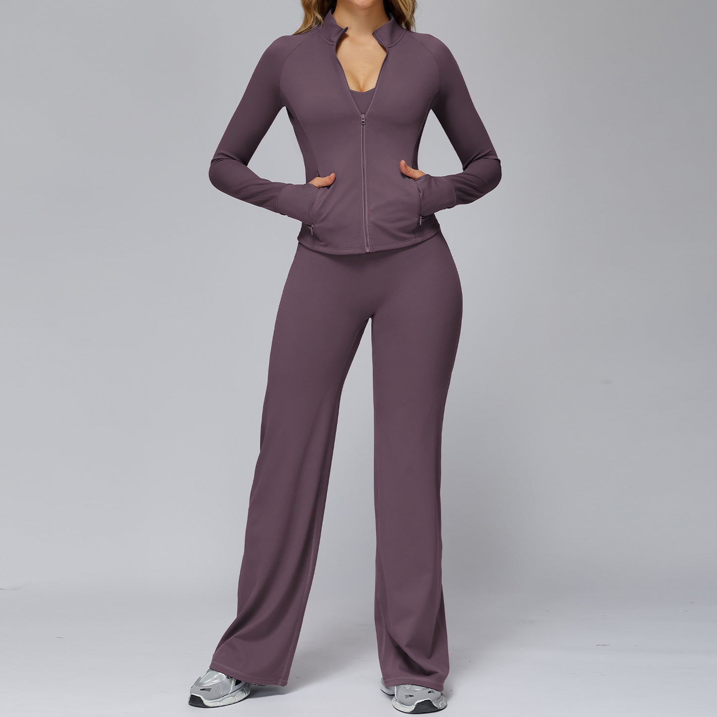 Women's Brushed Fabric Tight Top And Pants Casual Sports Suit
