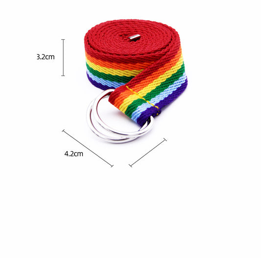 Six Colors Rainbow Belt For Women With Decorative Double Ring Buckle