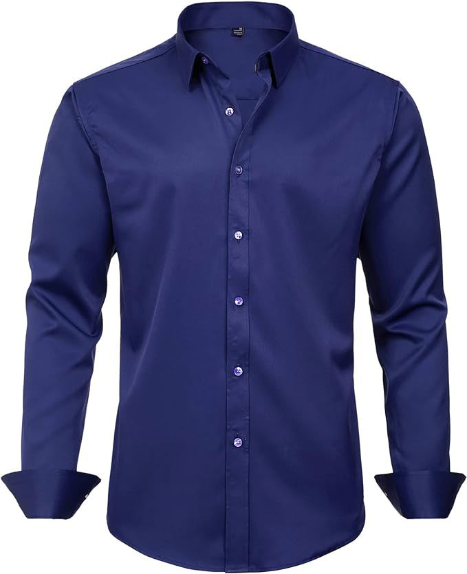 Men's Slim-fit Long-sleeve Solid Color Simple Business Casual Shirt