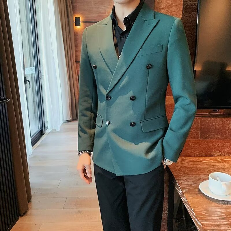 Men's Simple Solid Color Casual Double-breasted Jacket