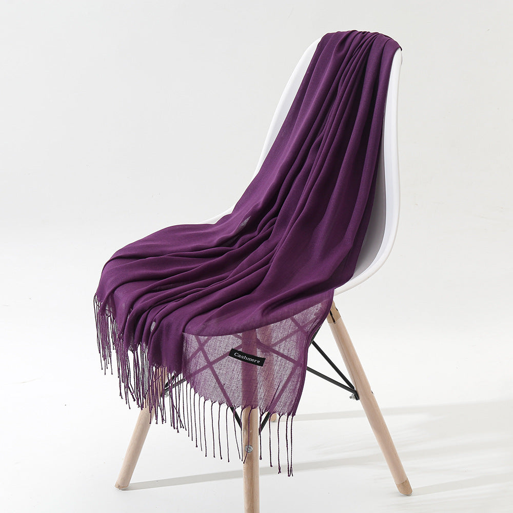 New Japanese And Korean Women's Long Autumn And Winter Cashmere-like Simple And Comfortable Versatile Fashion Solid Color Tassel Scarf Shawl