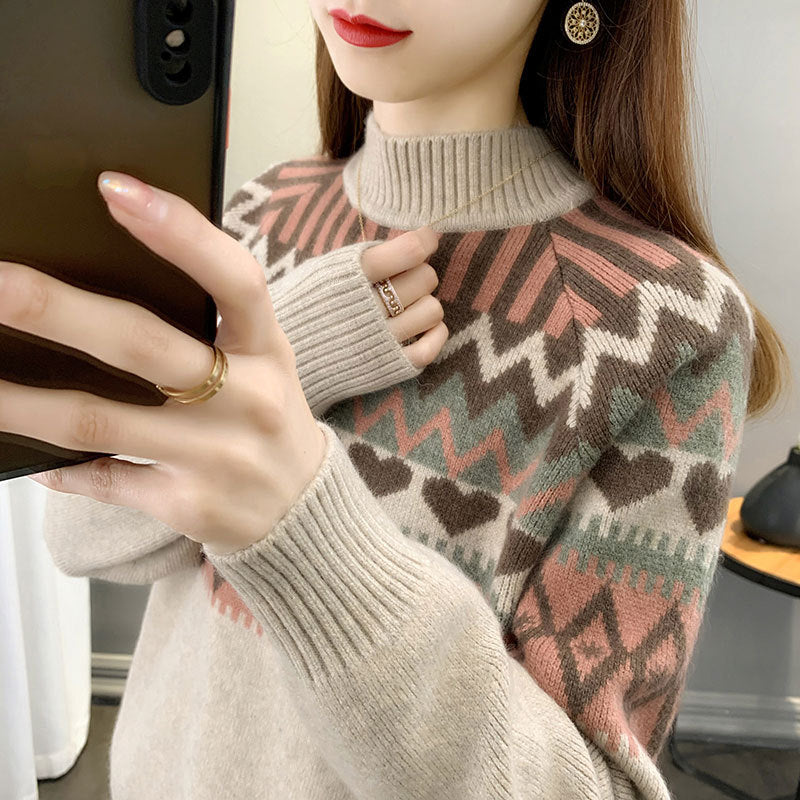 4 Autumn And Winter New Jacquard Inner Cashmere Sweater Thickened