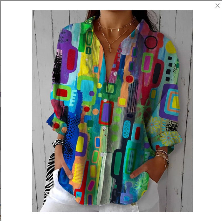 Floral Print Long-sleeved Shirt Women's Casual Button Tops Clothing