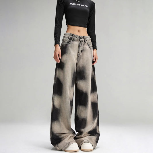 Pants Women's Design Sense Niche Street Vibe Retro Loose Tie-dyed Wide-leg Jeans