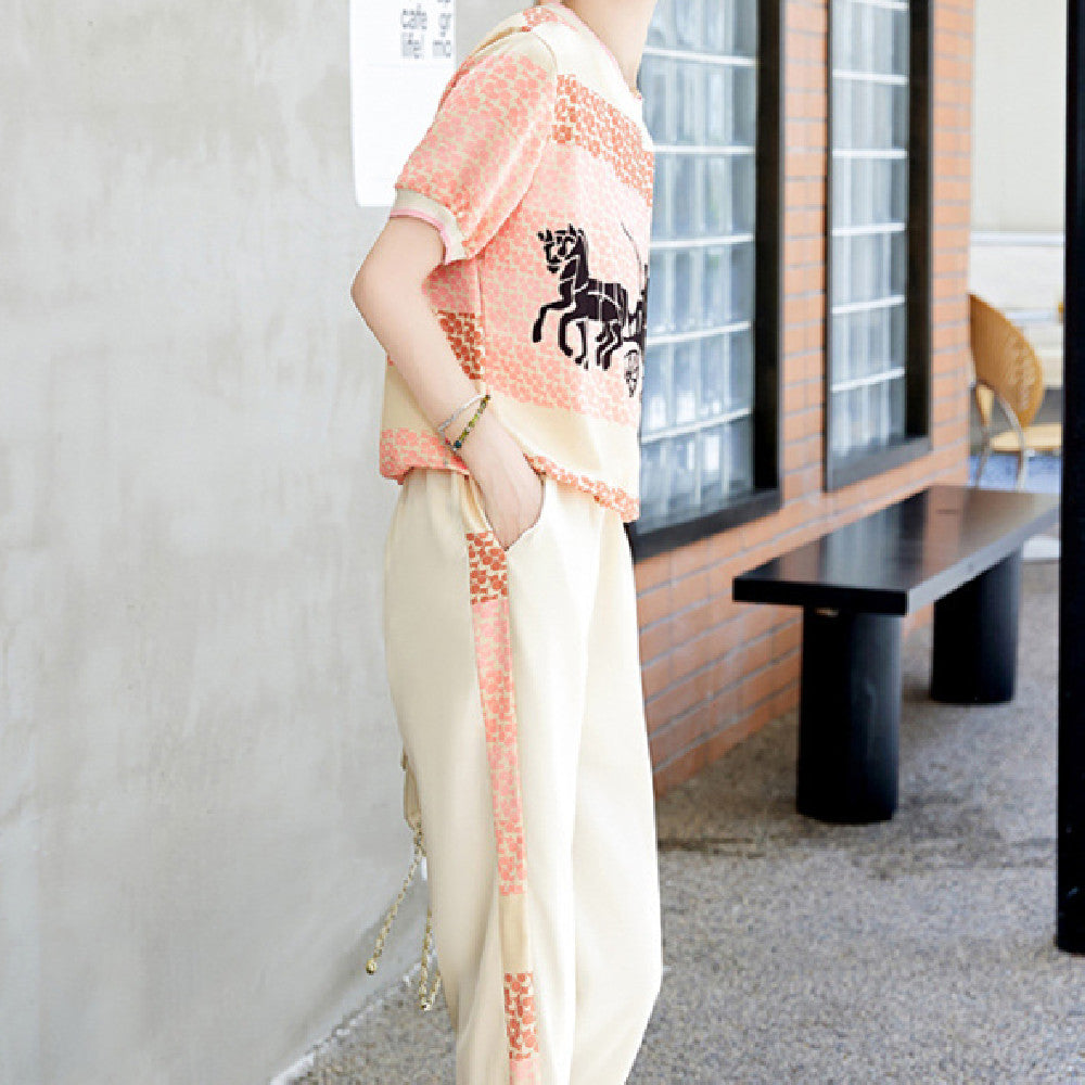 Short Sleeve Ankle Banded Pants Suit