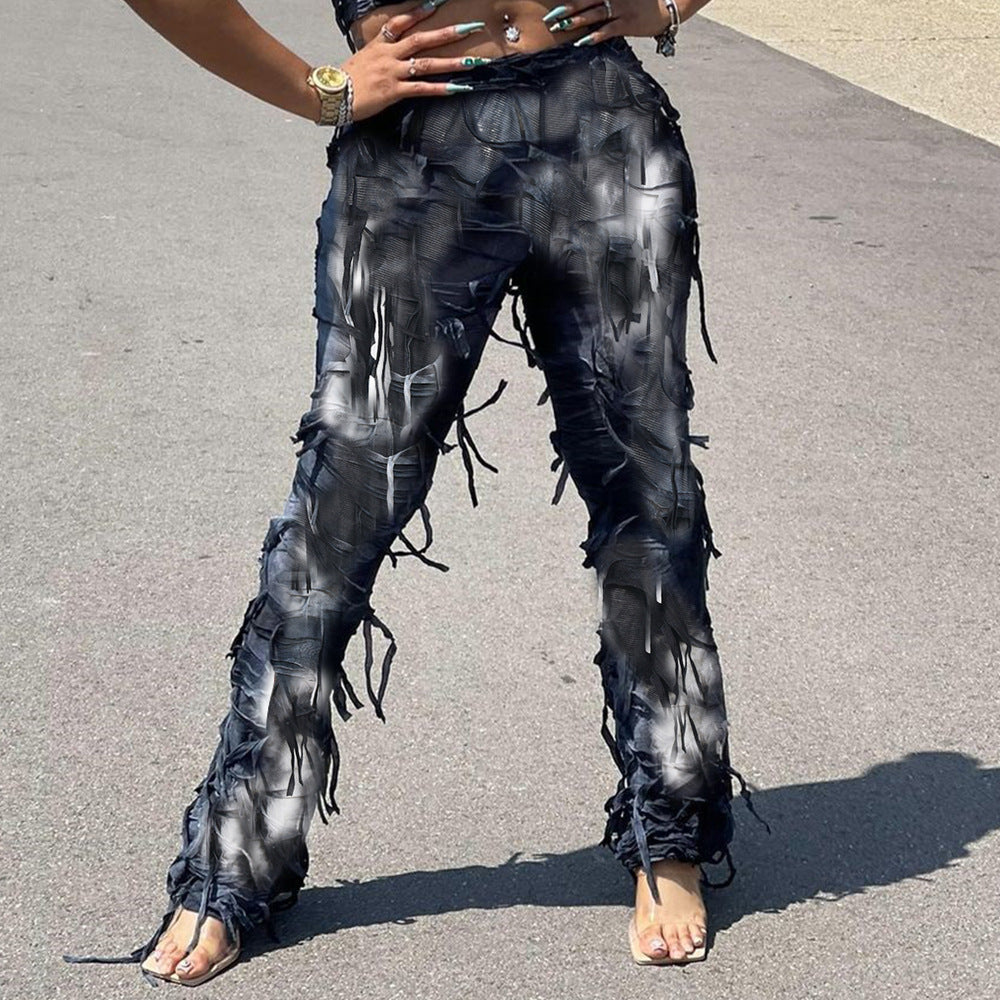 Street Fashion Kvast Ripped Skinny Casual Damebukser