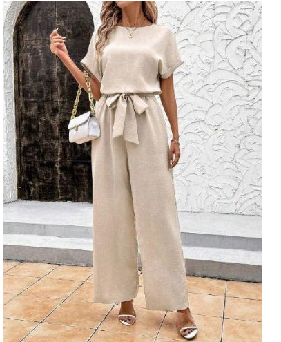 Womens High-waisted Wide-leg Pants And Top Set