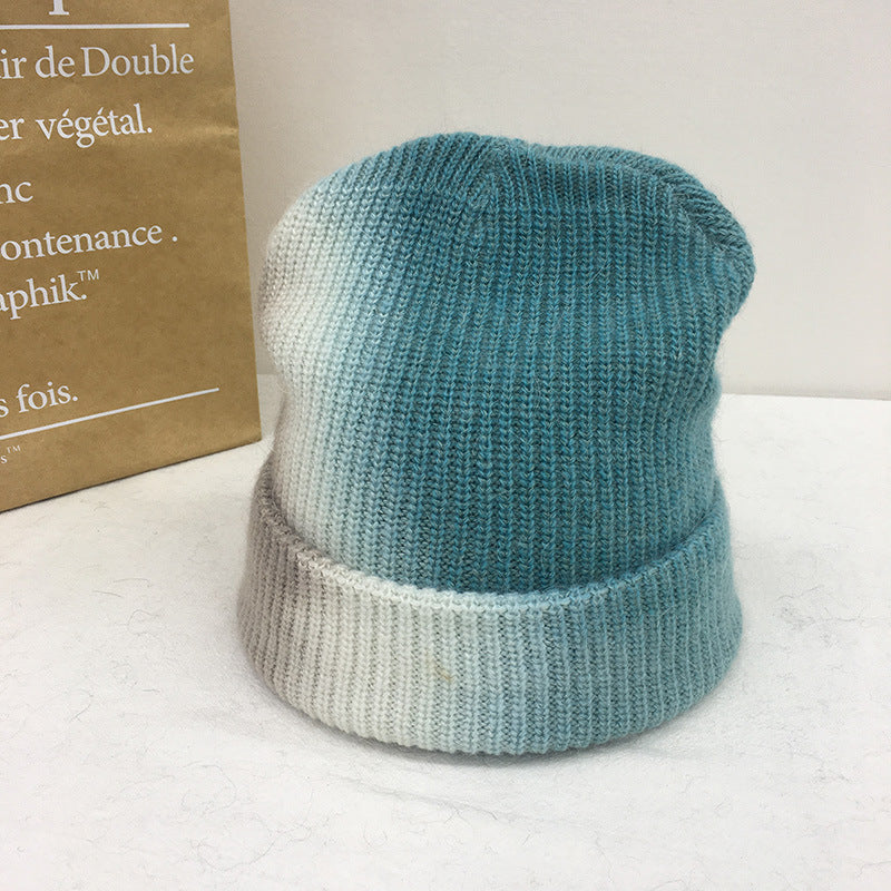 Tie Dyed Rabbit Hair Knitted Wool Hat Female