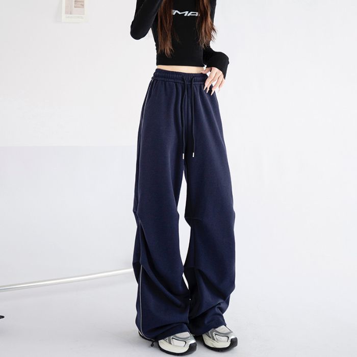 Womens Loose Straight-leg Wide-leg Pants With Reflective Stripes