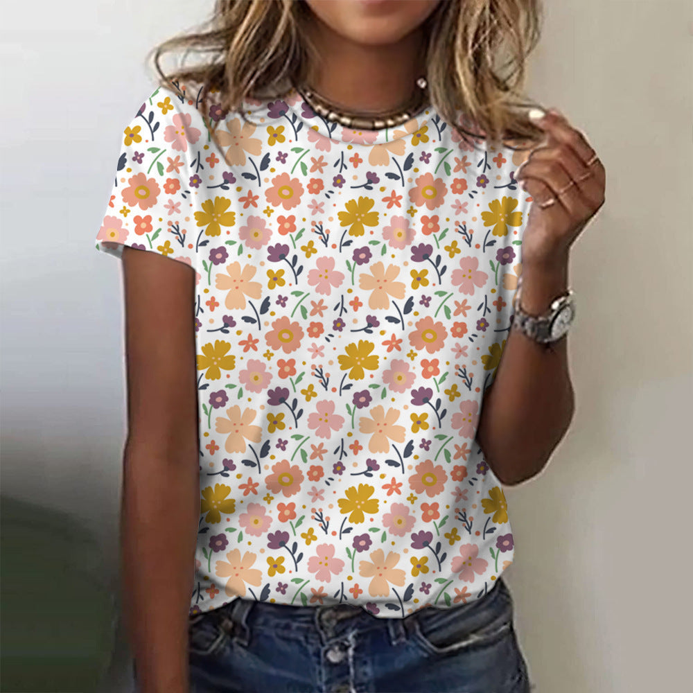 Casual Floral Style Printing Women's Summer T-shirt