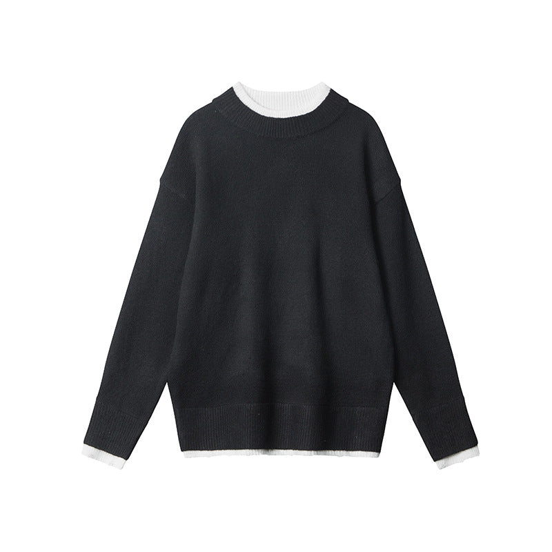 Fake Two Pieces Sweaters Autumn And Winter Trends Loose Round Neck