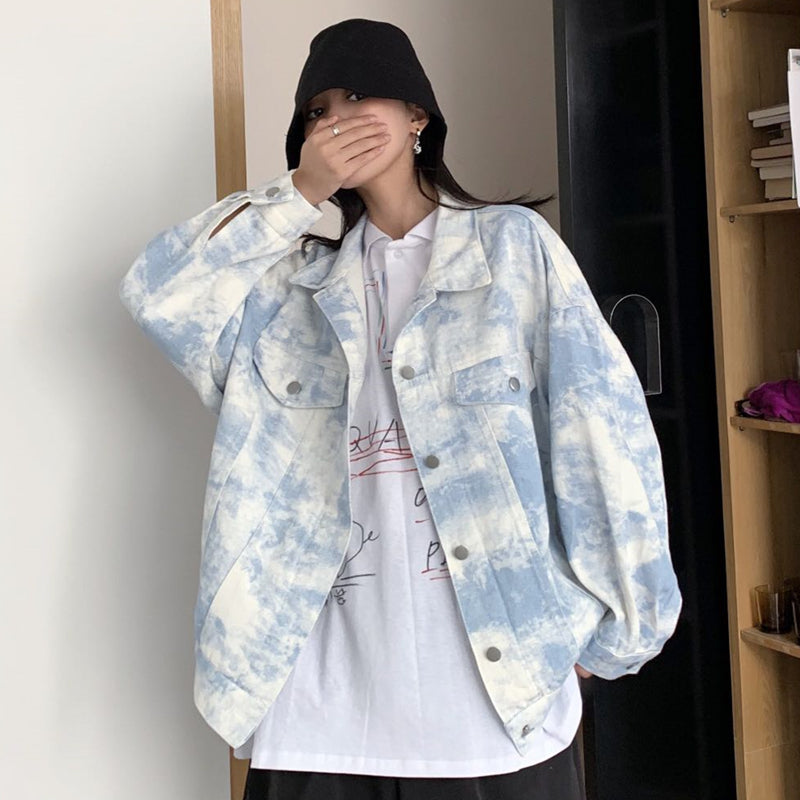 Tie-dye Denim Jacket Women's Peplum Loose