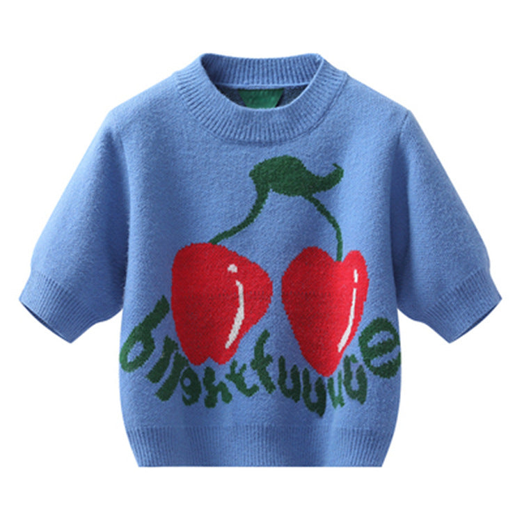 Women's Spring Cherry Design Niche Pullover Sweater Top