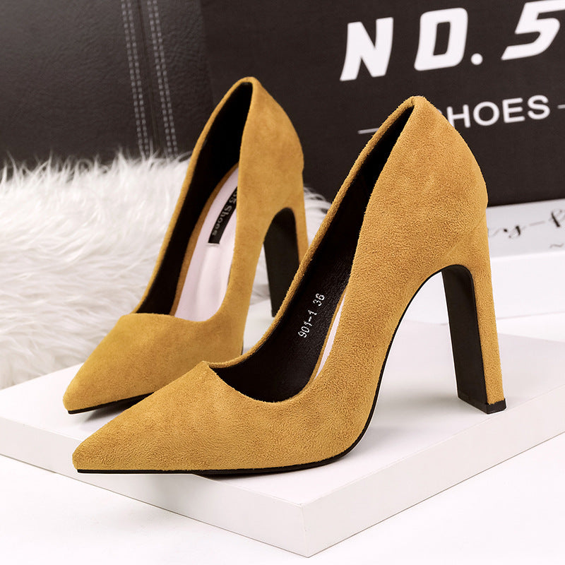 Korean Style Fashion Pointed Toe Thick Heels Sexy Nightclub Girl