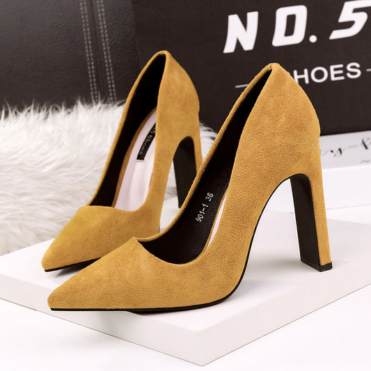 Korean Style Fashion Pointed Toe Thick Heels Sexy Nightclub Girl