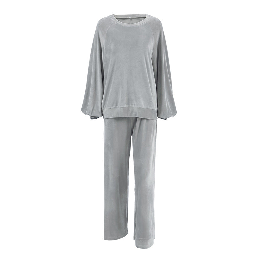 Loose Comfortable Soft SpringSummer Velvet Long-Sleeve Pajama Set For Women