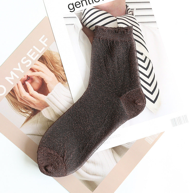 Women's Lace Candy Silver Silk Glitter Socks