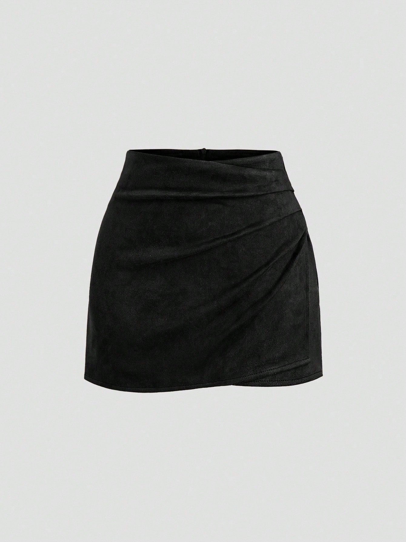 Solid-color Sheath Skirt With Pleats And An Asymmetrical Zipper For Women