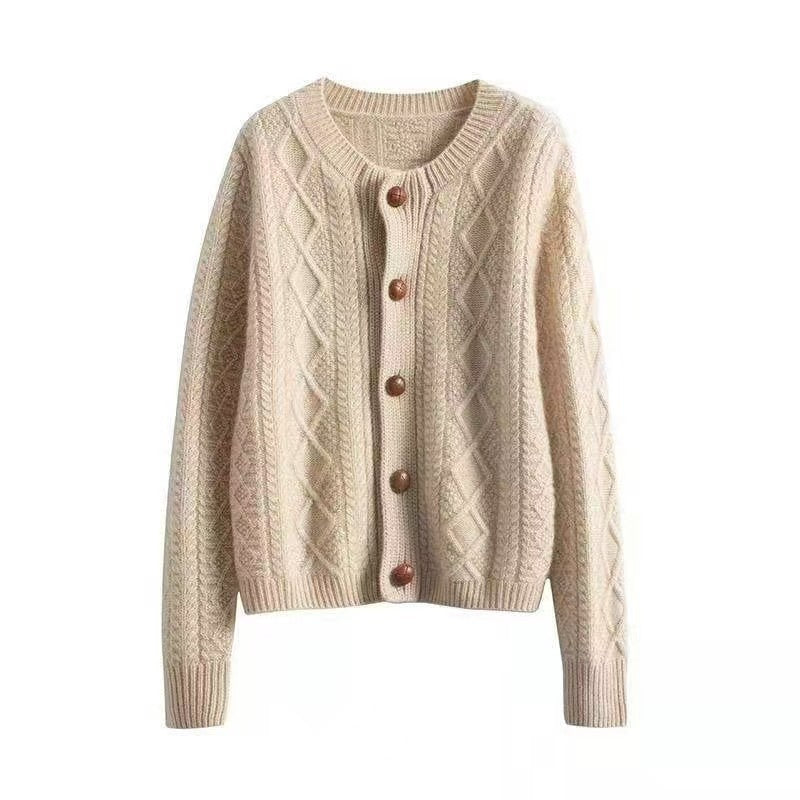 Crewneck strikket sweater i ren uld med diamantmønster, til overtøj eller lag-på-lag