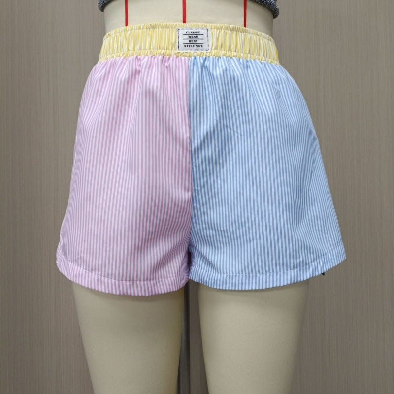 Women's Mixed Color Stripe High Waist Casual Wide Leg Pants