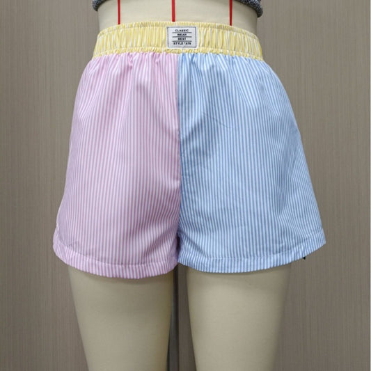Women's Mixed Color Stripe High Waist Casual Wide Leg Pants