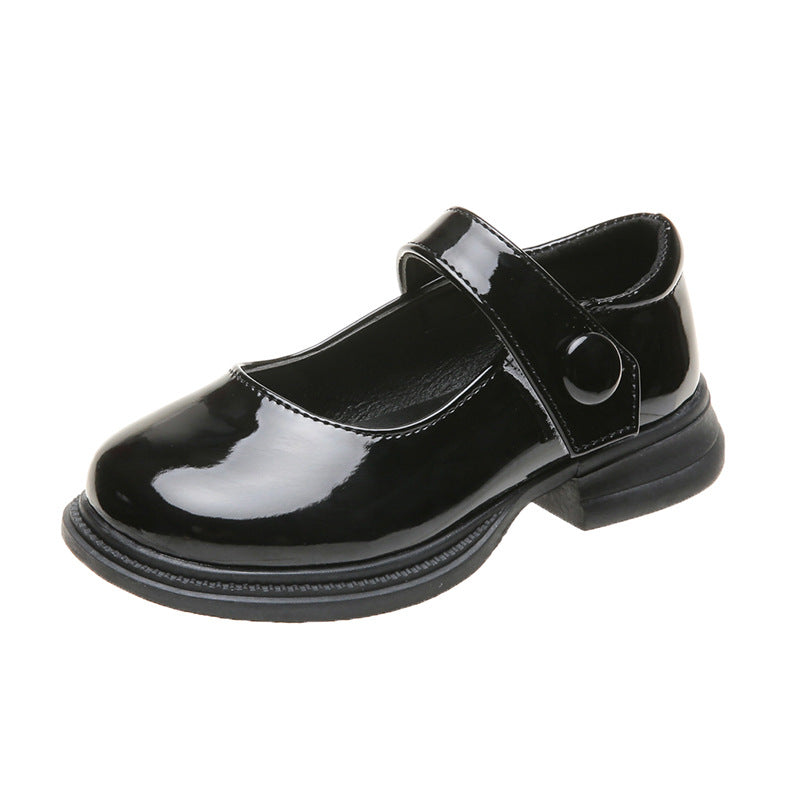 Lady Style Shiny Leather Girls Thick Heels Increased Velcro Literary Princess Shoes
