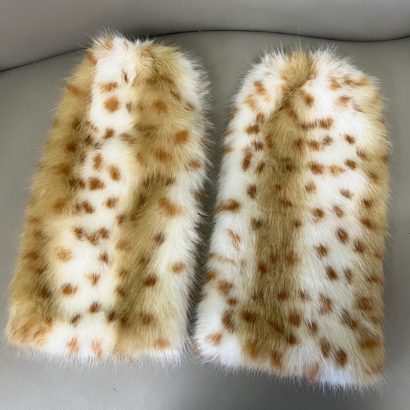 Leopard-print Faux Fur Leg Warmers With Furry Cuffs And Foot Coverings