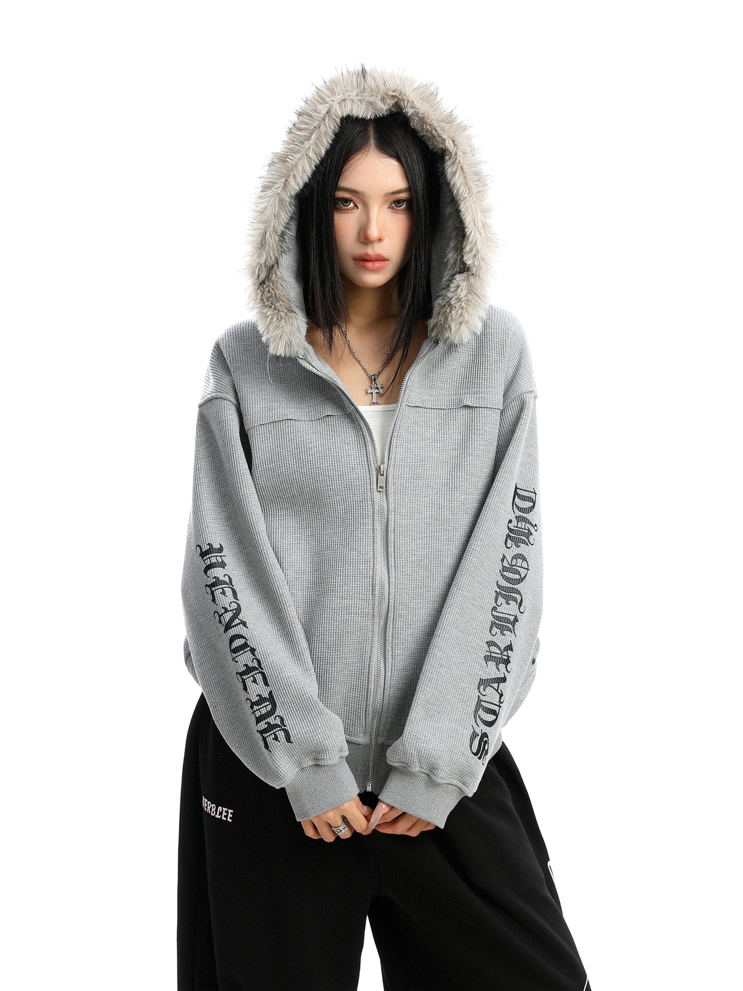 Women's Zipper Cardigan Detachable Fur Collar Sweater