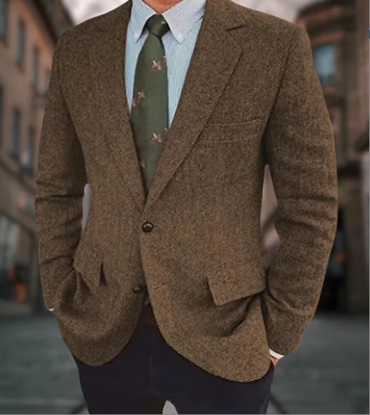Men's Business Casual Herringbone Suit Jacket