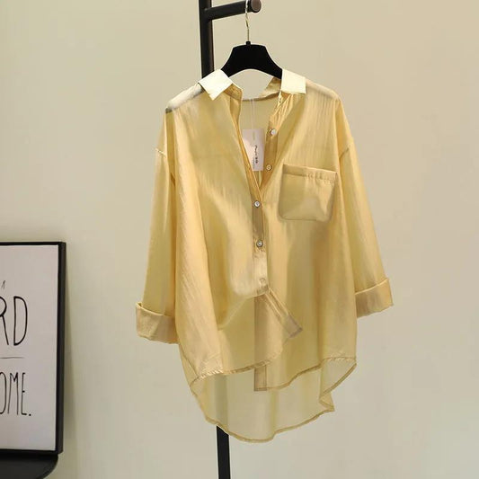 Tencel Cotton Sun Protection Shirt Long Sleeve Versatile Loose Top