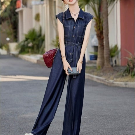 Women's Slimming Sleeveless Tencel Denim Jumpsuit