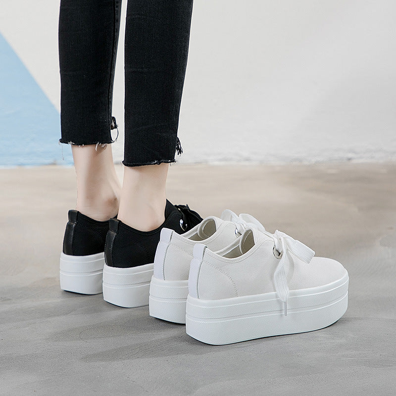 Inner Increase Platform Shoes Canvas Breathable Lace-up Single Shoes Fashion