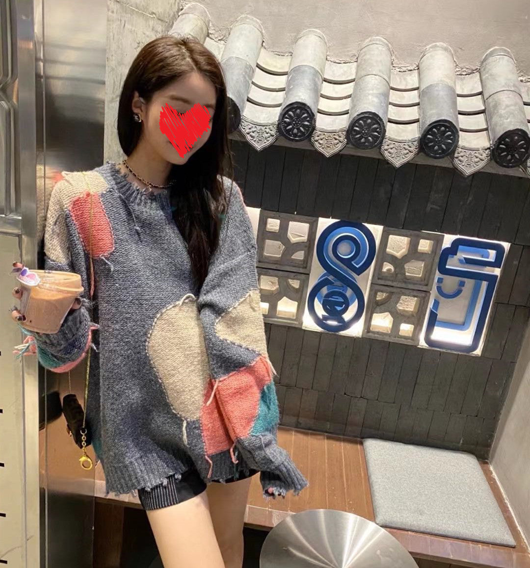 Women's Beggar Style Retro Raw Edge Casual Knitted Sweater