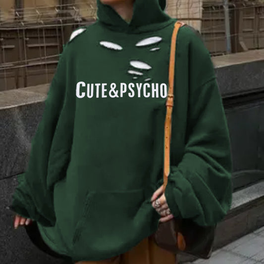 New Women's Personalized Ripped Printed Hooded Sweater