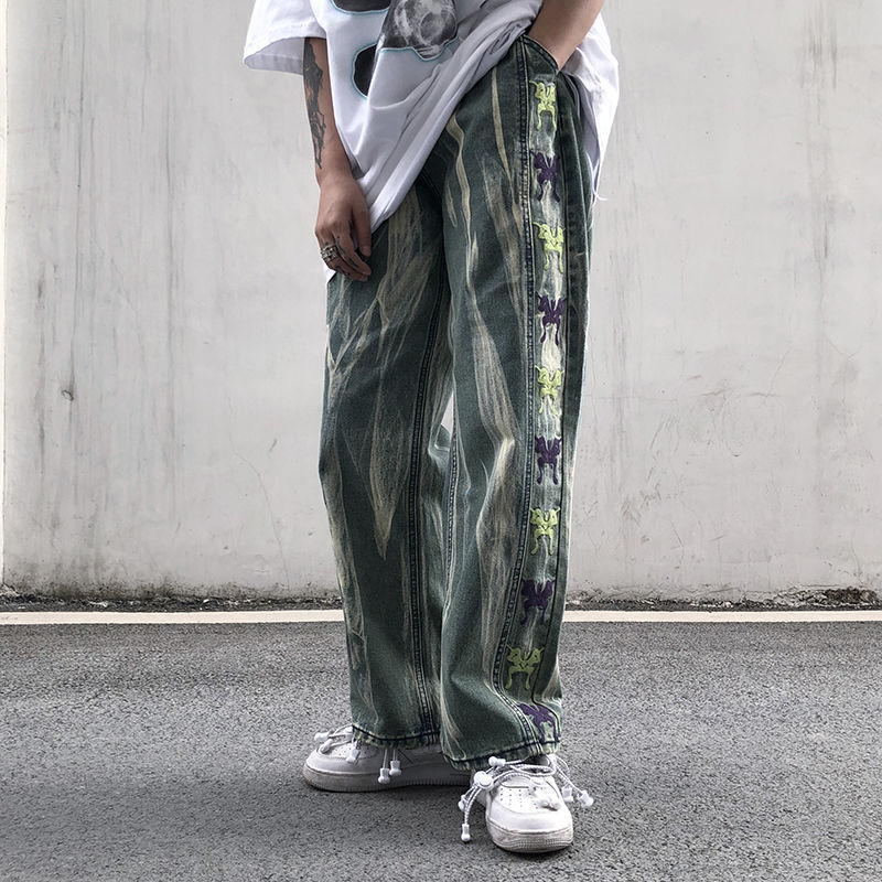 Men's Loose Wash Straight Wide Leg Pants Jeans